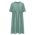 thumbnail image 5 of safuny Women's Cotton Linen Maxi Dress Pocket Solid Retro Elegant Leisure Relaxed Holiday Long Sleeve Fashion Spring Fall Dress Boat Neck Green XXXXXL, 5 of 7