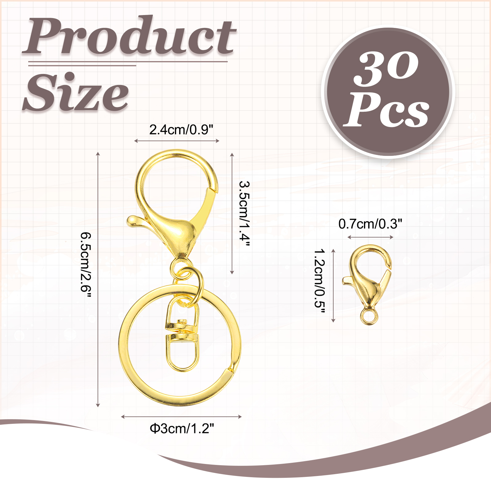 Uxcell Lobster Claw Clasps Keychain, 30 Pcs Metal Lobster Claw Clasp Hook with Swivel Trigger Clip and Keychain Ring for Diy Craft Key Chain Accessories, Gold Tone