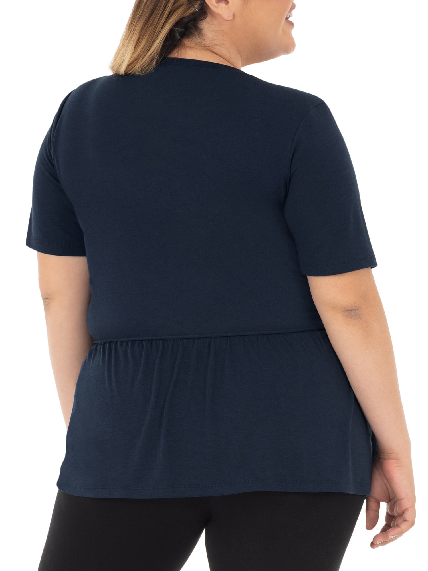 Wright's Women's Plus Size Short Sleeve Crew Neck Classic Peplum Top/Blouse, 1X-4X