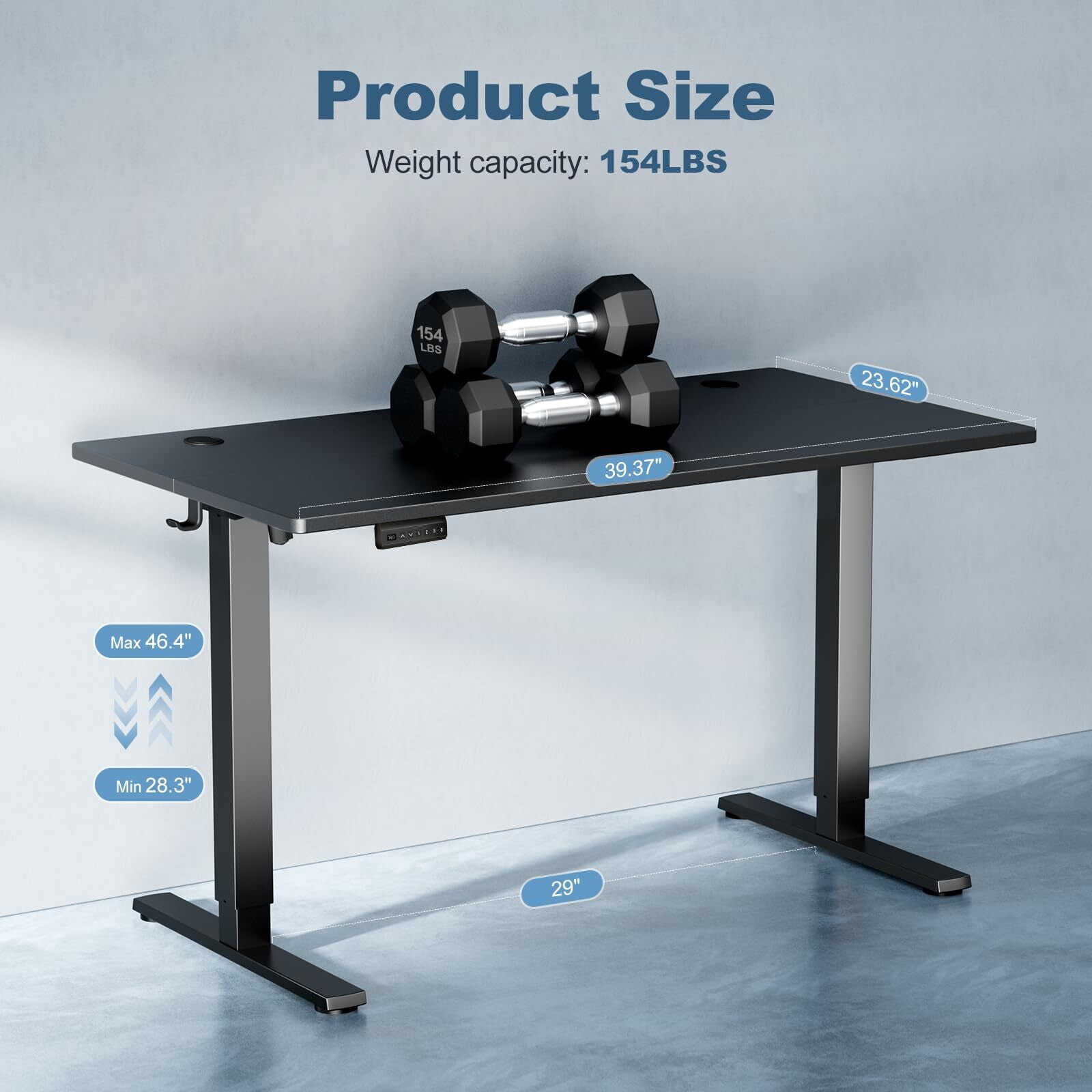 Kelno 40" Electric Standing Desk Height Adjustable Sit-Stand Desk with 3 Memory Presets Splice Desktop, Black