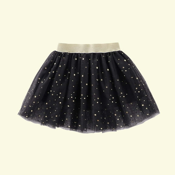 DAETIROS Little Star Skirt, Cute Party Birthday Gift Pleated Tulle Cozy Solid Color Girls Skirt Black Size 9-10T