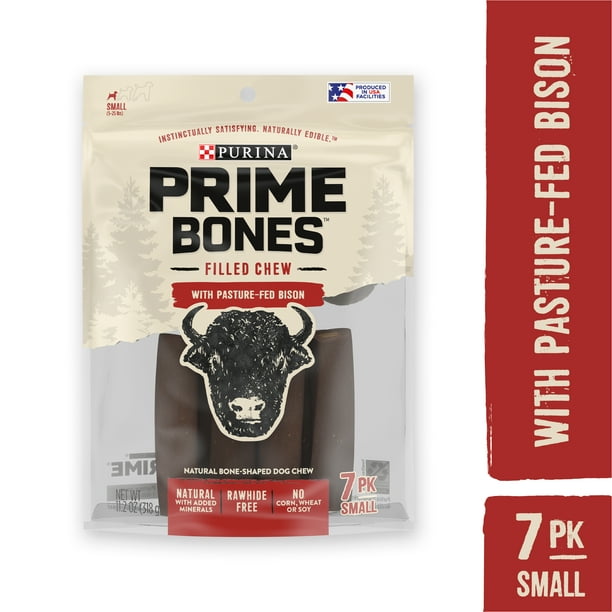 Purina Prime Bones Natural Small Dog Treats, Filled Chew With Pasture