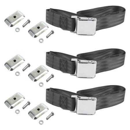 safeTboy  Charcoal Lap Bucket Seat Belt Kit with Bracketry for 1955-1957 Ford Thunderbird Airplane 2 Point - 2 Belts