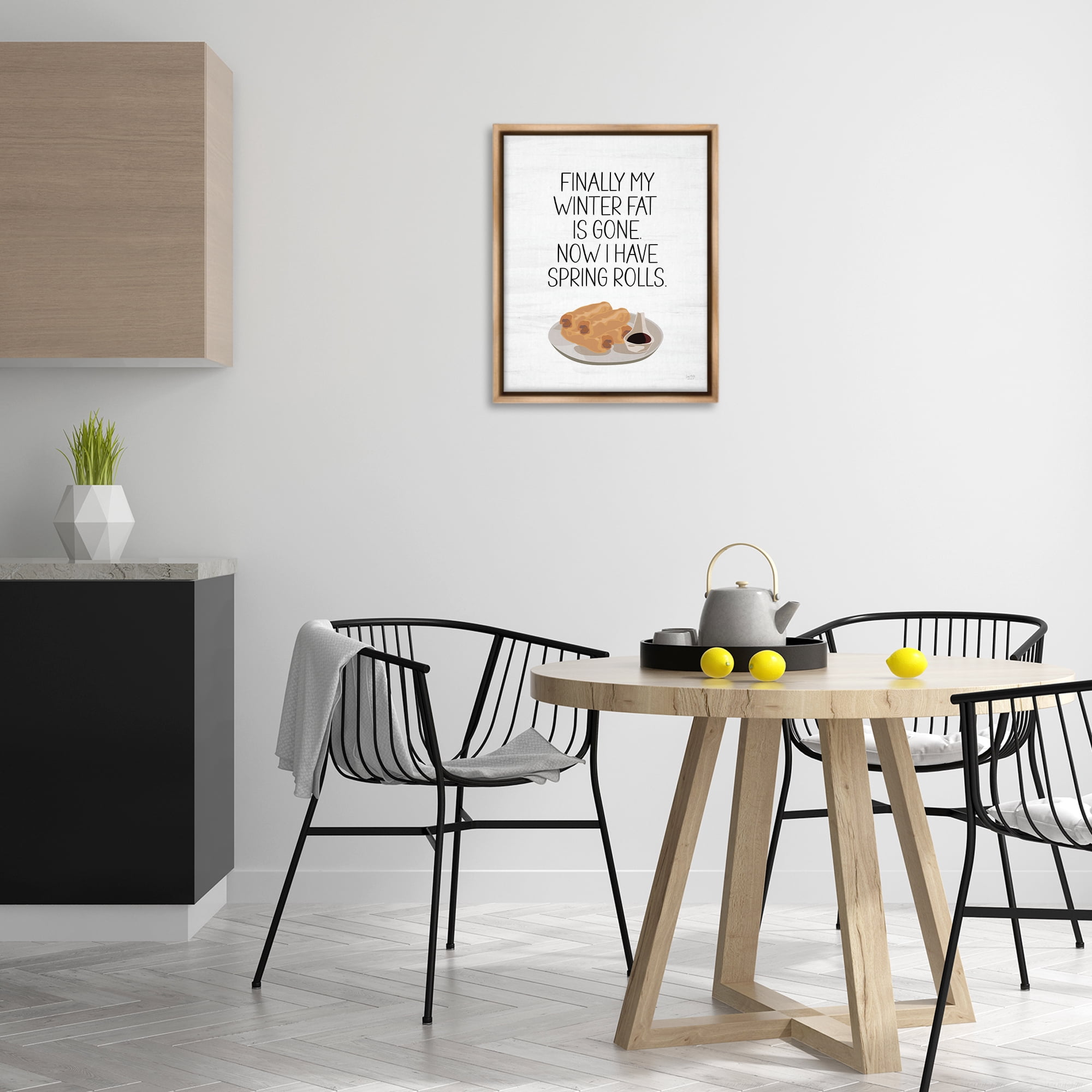 Stupell Industries Funny Spring Rolls Phrase Food & Beverage Painting Brown Floater Framed Art Print Wall Art, 17 x 21