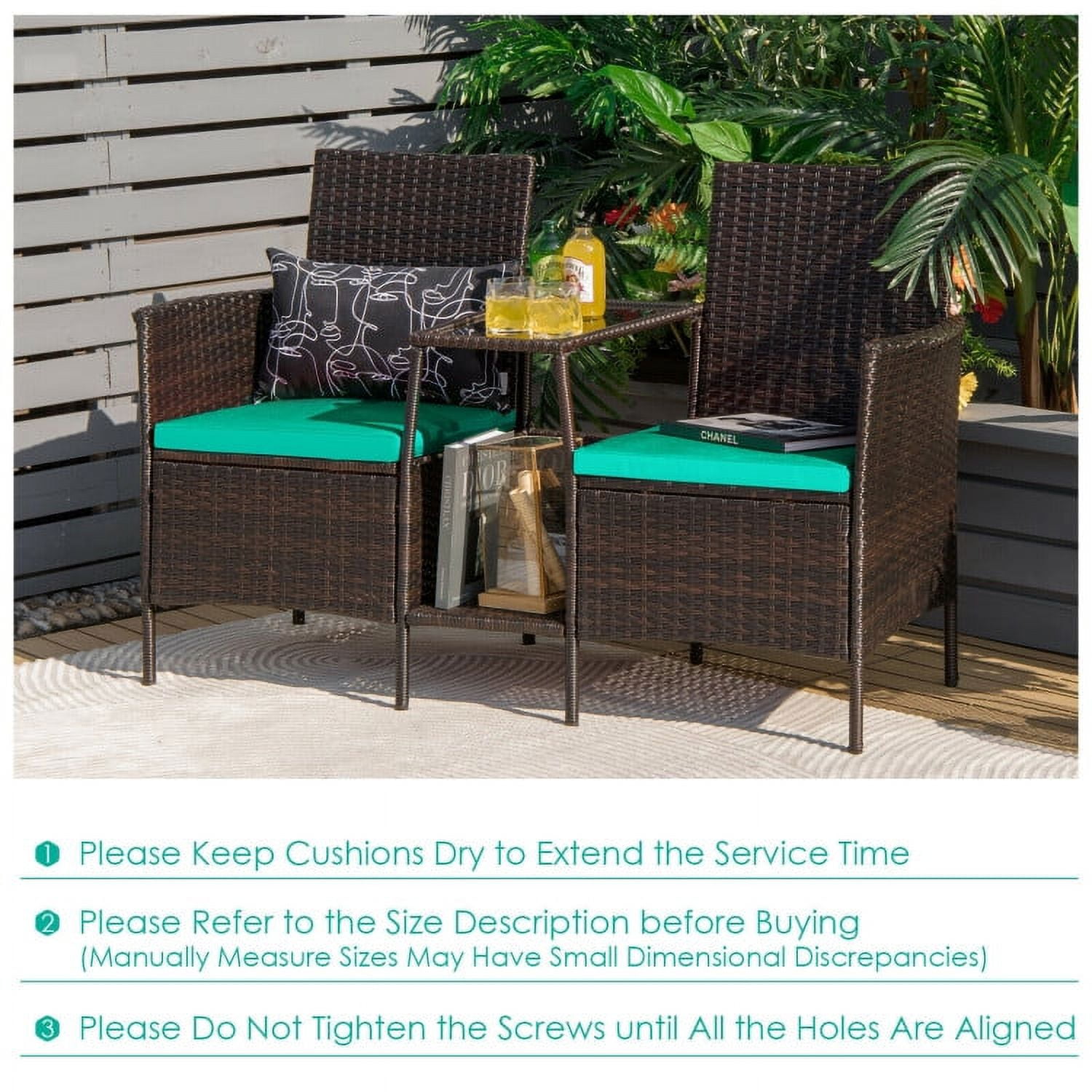 Aimee Lii Rattaner Outdoor Patio Furniture, Patio Rattan Wicker Conversation Set Sofa Cushioned Loveseat Glass Table, Turquoise Aimee Lii Rattaner Outdoor Patio Furniture, Patio Rattan Wicker Conversation Set Sofa Cushioned Loveseat Glass Table, Turquoise