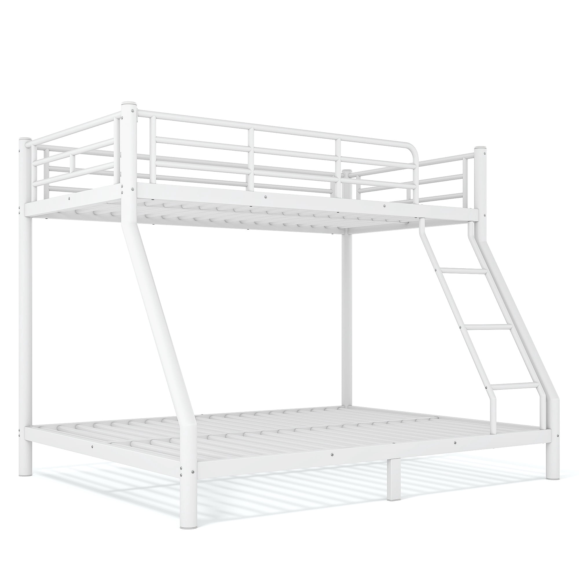 GARITIN Twin XL Over Queen Size Metal Bunk Bed 82.4 Inch, Bunk Bed Frame with Ladder and Guardrails for Teens Adults, White