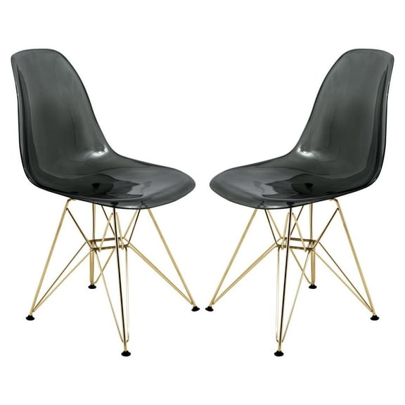 Eiffel Side Chairs Set of 2 - Modern Transparent Black Chairs, Gold Base, Ergonomic Design, Indoor Outdoor Seating