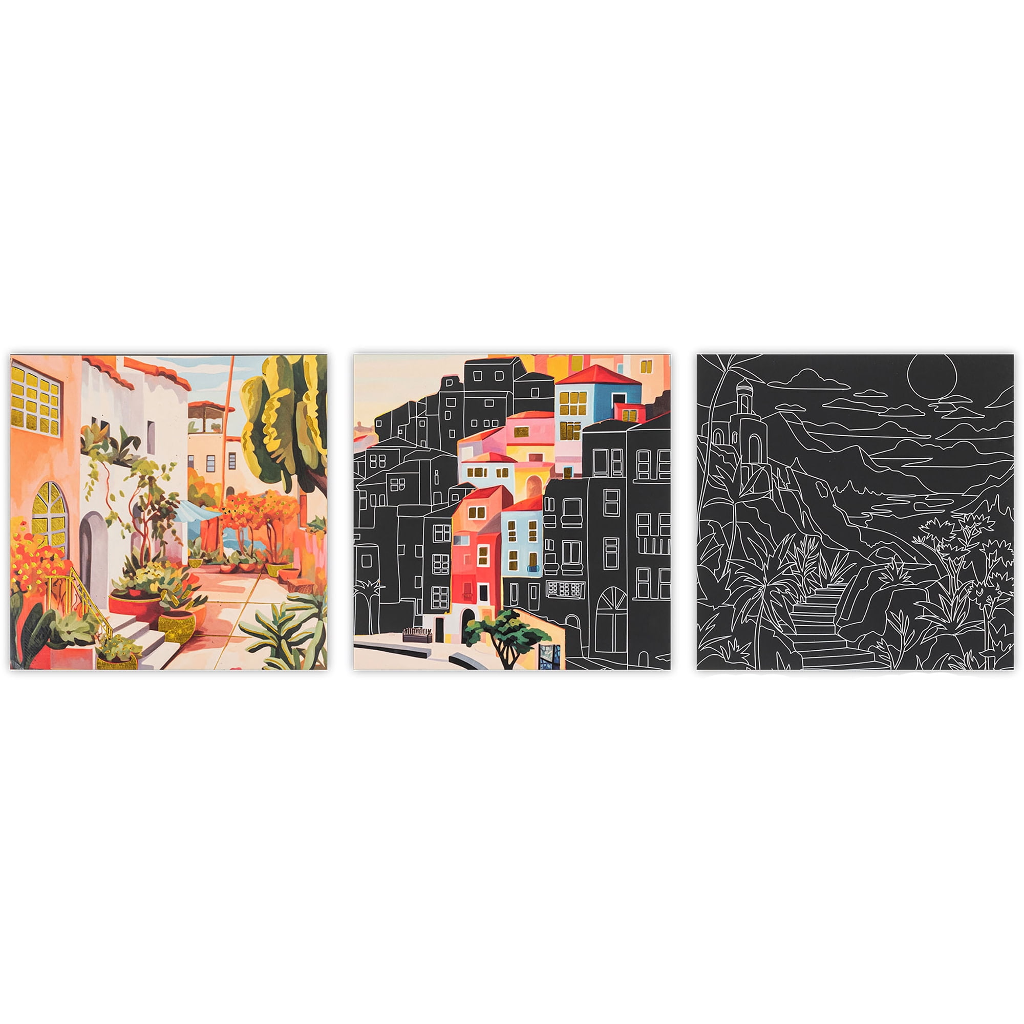 Brea Reese: Scratch Art Paper Pad - Landscape Destinations - 12 Sheets, 6 Guided Designs, Metallic Accents, Dual-Tip Stylus & Brush, 8x8" Pages, Craft