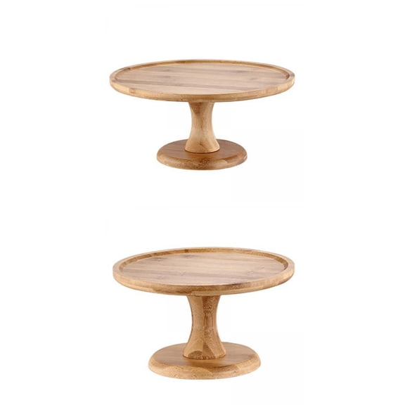 2Pcs Nordic Round Wooden Cake Stand Fruit Plate Serving Tray Dessert Dish
