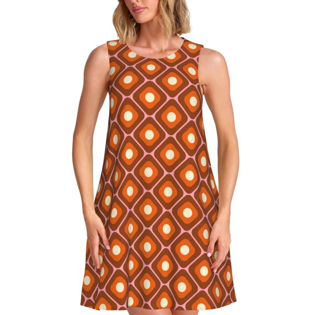 Fotbe 60s and 70s Aesthetic Vestido de Verano sin Mangas para Mujer – Vestido Midi Línea A, Estilo Camiseta Floral, Vestido Playero Casual y Fluido