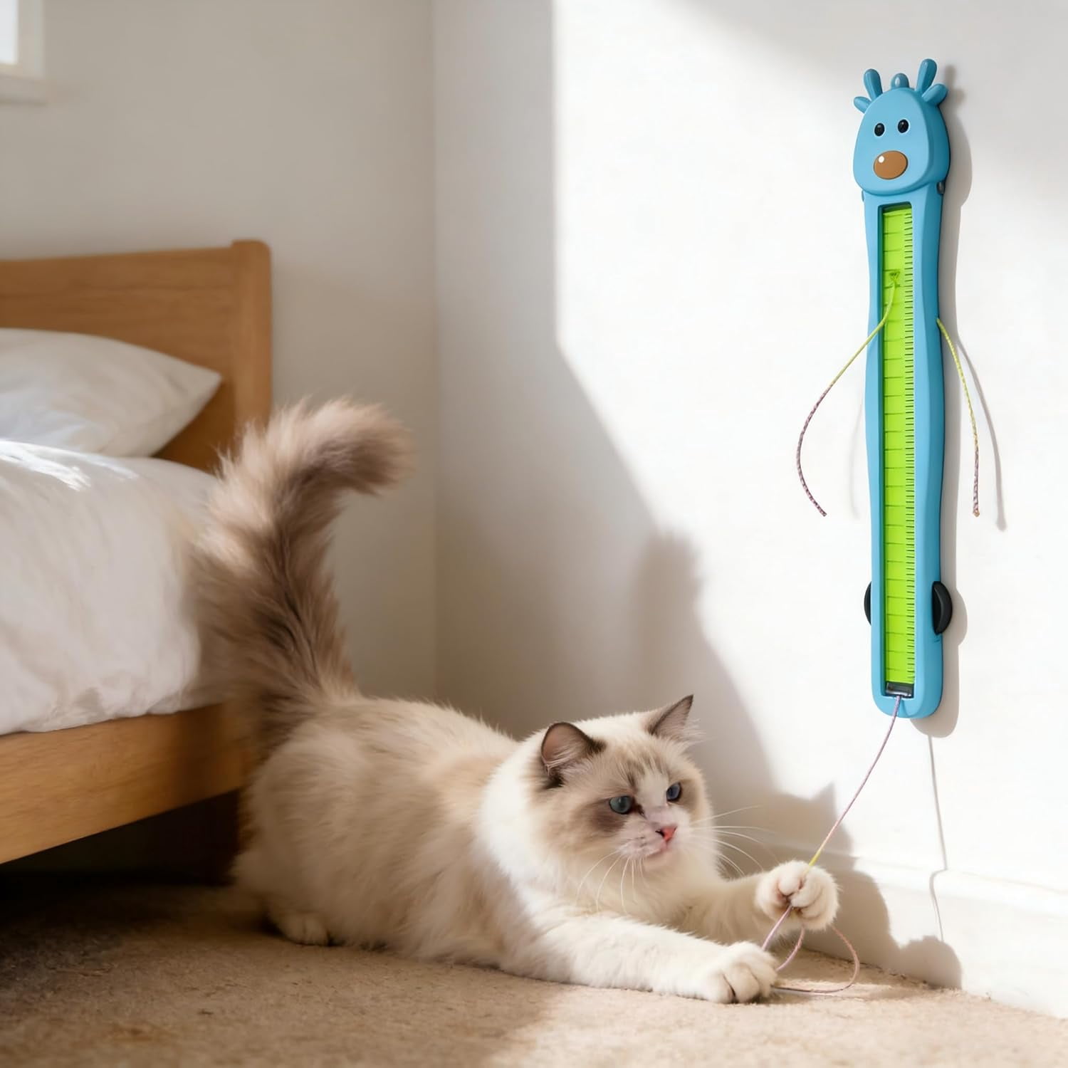 Auto Motion Flying Rope Cat Toy,Electric Wall Mounted Interactive Toy for Indoor Cats,Smart Rope Play Design Relieve Your Cat's Boredom (White)