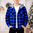 thumbnail image 2 of Boys Hooded Flannel Shirt Jacket Kids Buffalo Plaid Button down Shacket for School Holiday Fall Winter Clothes Fashion Coat, 2 of 4