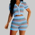 thumbnail image 2 of Yuzhih 2 Piece Crochet Knit Sets for Women Fashion Collared V Neck Button down Crop Tops with Shorts Summer Matching Sets, 2 of 3