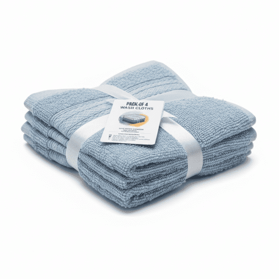 4-Pack 100% Cotton Face Towels  Soft, Absorbent & Quick Dry Washcloths Blue Color Set Perfect for Skincare, Gym, Spa & Travel