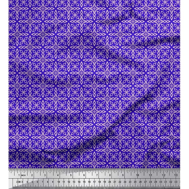Soimoi Blue Rayon Fabric Arrow & Diamond Geometric Printed Fabric 1 Yard 42 Inch Wide