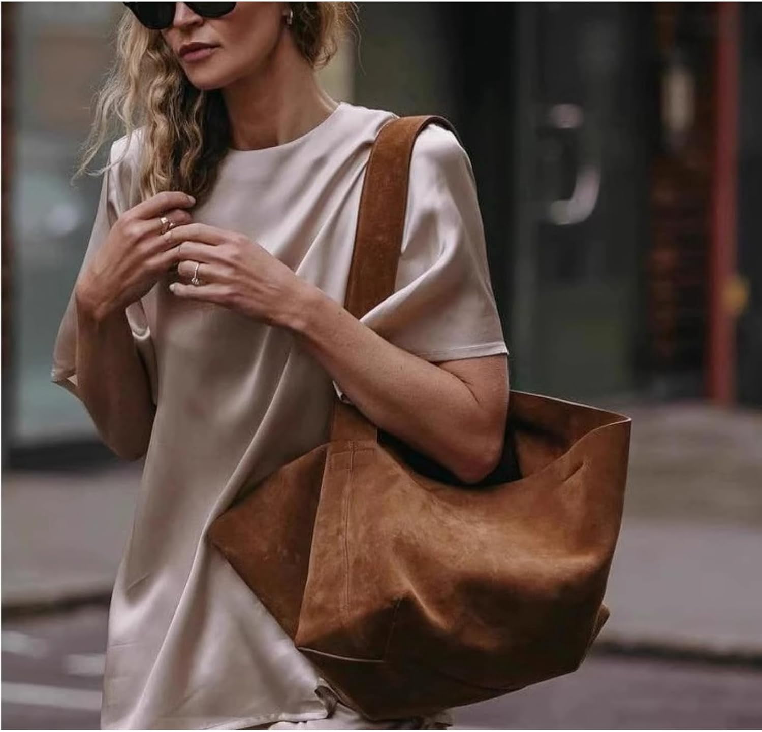 SPEKSEE Suede Tote Bag for Women Large Tote Purse Handbags Crossbody Designer Purse Vintage Soft Suede Working Bag
