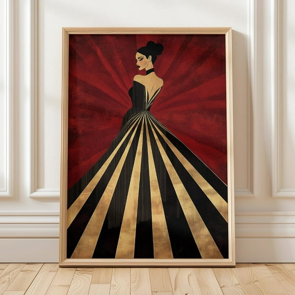 Art Deco Wall Art - Elegant Woman In Black & Gold Dress, Vintage Glamour Poster For Modern Home Decor Wall Art, Modern Wall Decor, 8x12 UNFRAMED