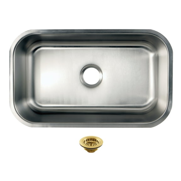 Kingston Brass Loft KGKUS30187 Single Bowl Undermount Kitchen Sink with Strainer, Stainless Steel/Brushed Brass