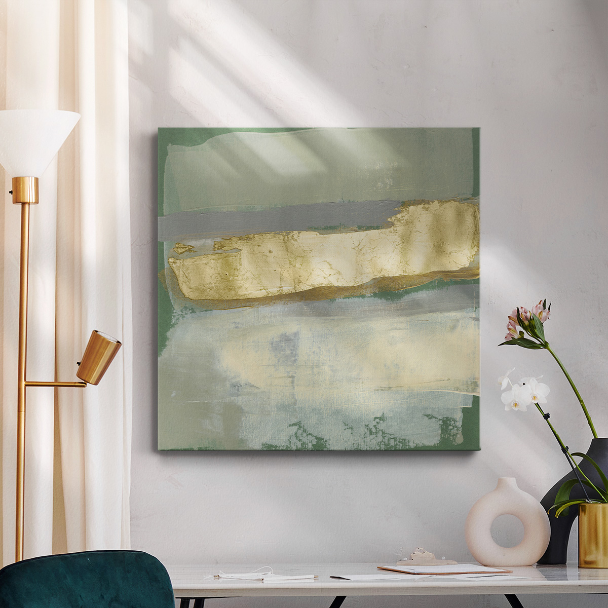 Wexford Home Sage & Gold Swipe VIII-Premium Gallery Wrapped Canvas, 24" x 24" - Ready to Hang