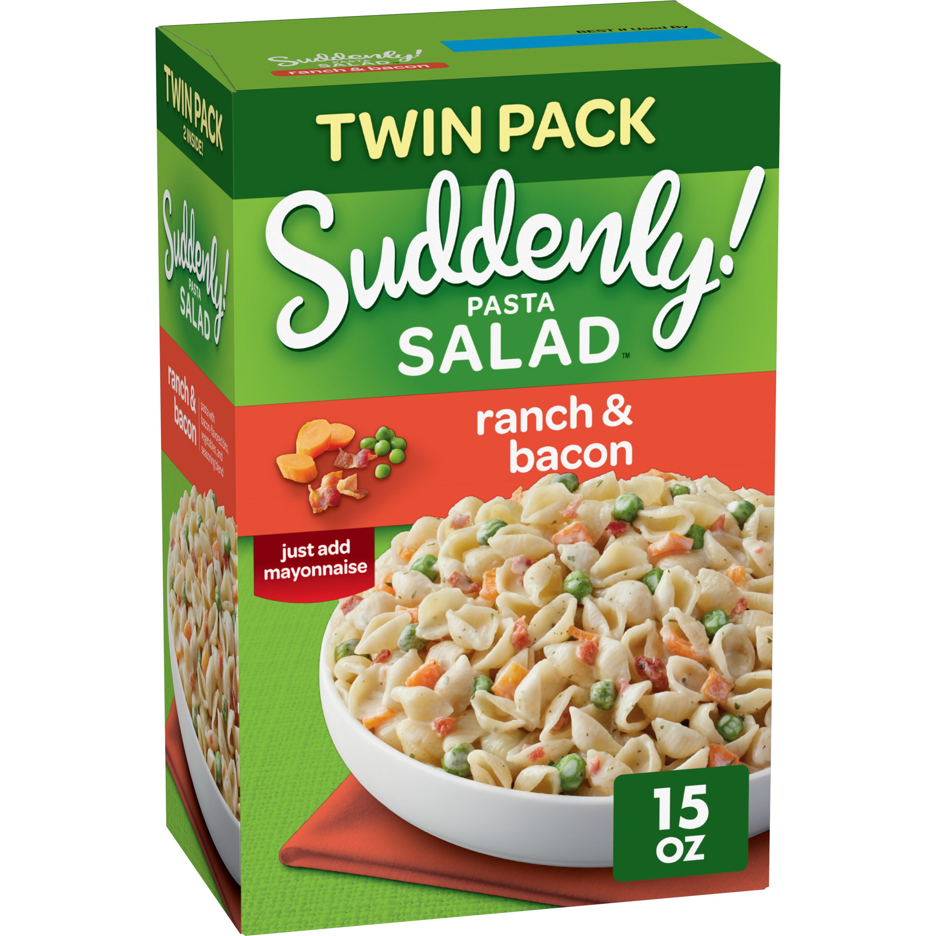 (6 pack) Suddenly Salad Ranch & Bacon Pasta Salad Mix with Vegetable Blend & Seasoning, 15 oz Box