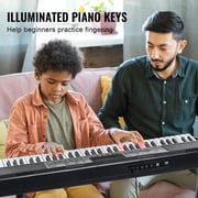 KFFKFF 61 Key Electric Piano Keyboard, Illuminated Keys, Portable with Stand, 600 Sounds, 500 Patterns, Built-In Speakers, Sustain Pedal, Headphones, Mic, USB MIDI - Ideal for Novices