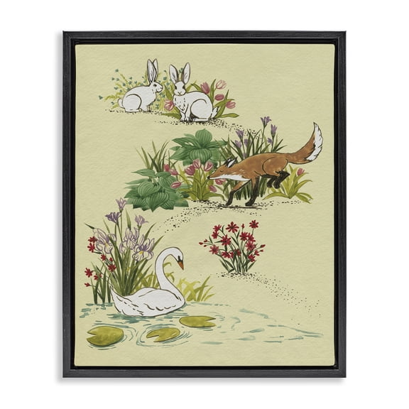 Stupell Industries Eclectic Animals In Nature Scenes Black Floating Frame Canvas Art, 17 x 21, by Grace Popp