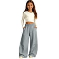 thumbnail image 6 of UACY Girls Boys Curved Wide Leg Cargo Pants Elastic High Waist Loose Fit Sweatpants Baggy Balloon Leg Trousers Fall Winter Bottoms (Grey, 9-10 Years), 6 of 8