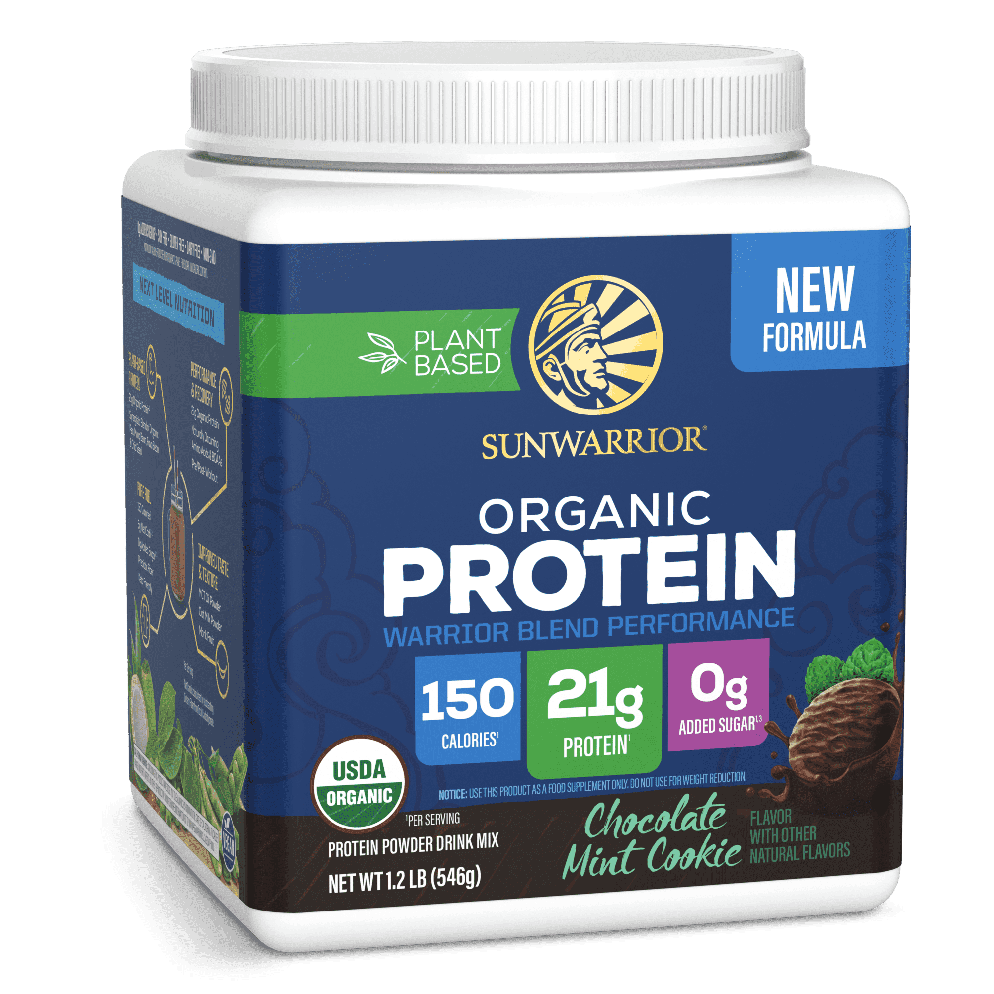 Organic Protein for Performance with BCAAs - Warrior Blend | Plant-Based Protein Support for Performance, Muscle Building & Recovery | Chocolate Mint Cookie Flavor | 14 Serve