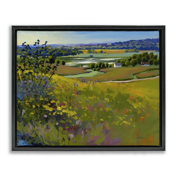 Stupell Industries Country Cottages View Landscape & Nature Painting Black Floater Framed Canvas Art Print Wall Art, 21 x 17