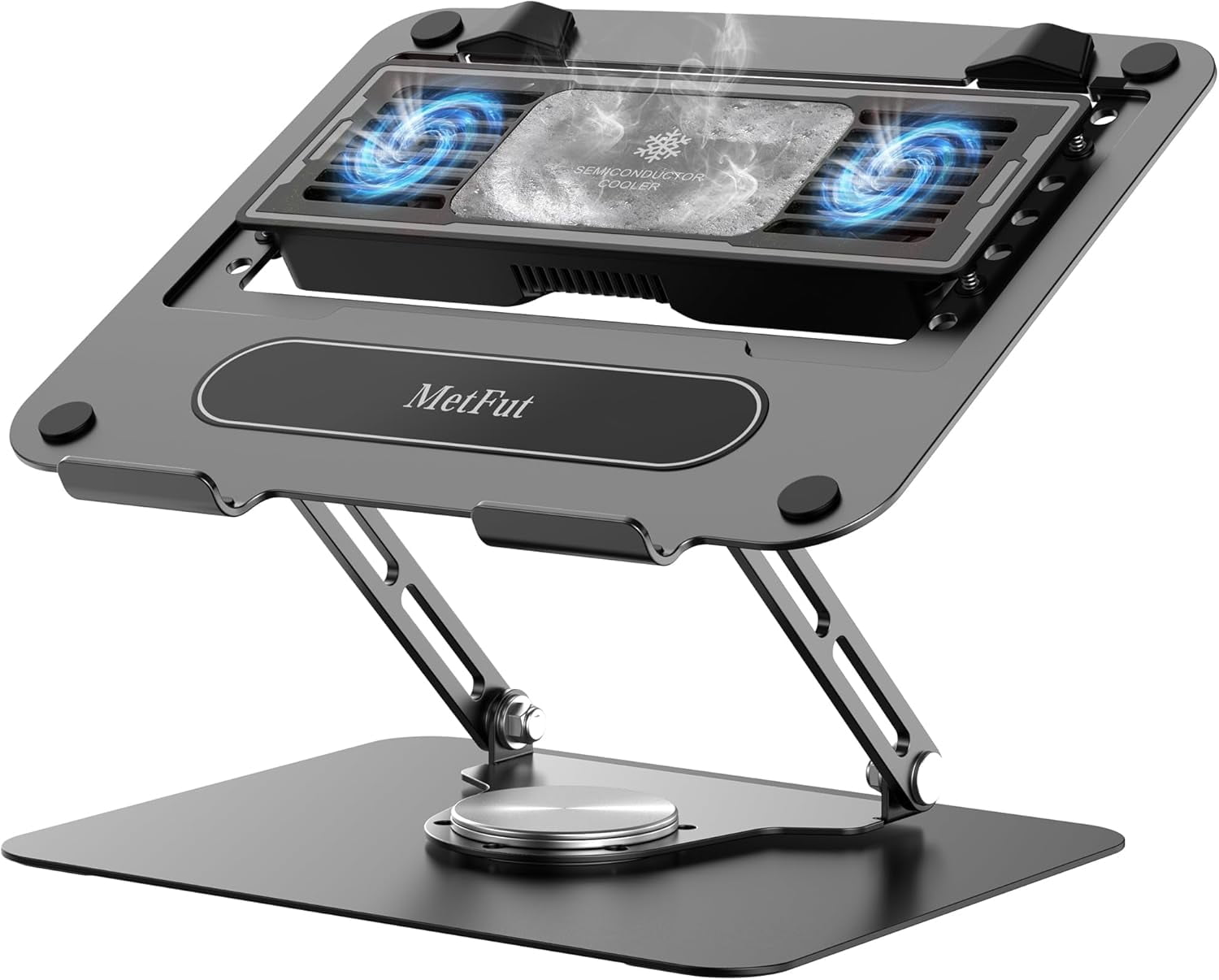 Laptop Cooling Pad with Detachable Fan, Adjustable Height & Angle, 360 °   Rotating Base, Ultra-Quiet Operation, Carbon Steel Frame for 10-16" Laptops and Tablets