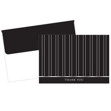Silver Pinstripe Foil Thank You Cards With Envelopes - 24 Pack