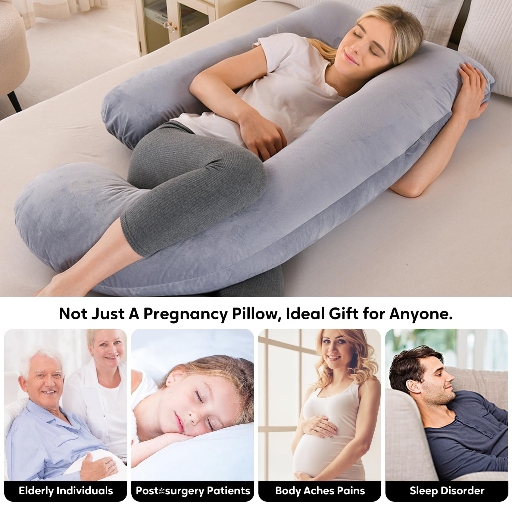 U-shaped Pillow For Sleeping  Full Body Support & Belly - 57 Inch Maternity With Machine Washable Cover |