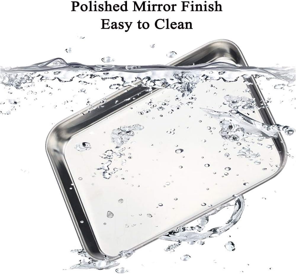 PandaTop 2-pack Square Baking Pan,Stainless Steel Baking Pans Tray Cookie Sheet Toaster Oven Tray Pan Cookie Pan,（9*6.7*0.98inch）Superior Mirror Finish & Rust Free,Easy Clean & Dishwasher Safe