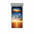 thumbnail image 2 of Ambesonne Scenery Fitted Sheet & Pillow Sham Set, Sunset Sky Moon Stars, Queen, Navy Yellow Orange, 2 of 3