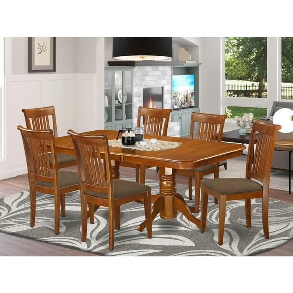 Kitchen Dining Set 7 Piece - Wood Table & Linen Chairs - 40x78 Inch Rectangle