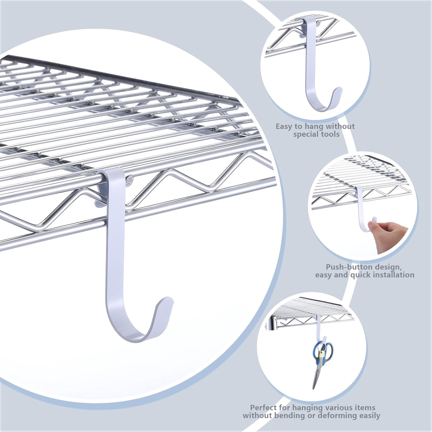 FEFEFW-10pcs J Hooks for Wire Shelving 3.5 Inch Large White Heavy Duty Metal Shelf Hooks for Wire Shelves Racks Closet Shelving Accessories