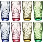 VEILEDGEM 15 Oz 8-Piece Premium Unbreakable Drinking Glasses Plastic Tumblers Dishwasher Safe BPA Free Acrylic Juice Glasses Highball Water Glasses (4 Colors)