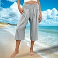 thumbnail image 5 of Bloomae Womens Cropped Pants Wide Leg High Smoked Waisted Palazzo Pants Summer Flowy Beach Lounge Casual Cropped Trousers with Pockets Gray S, 5 of 8