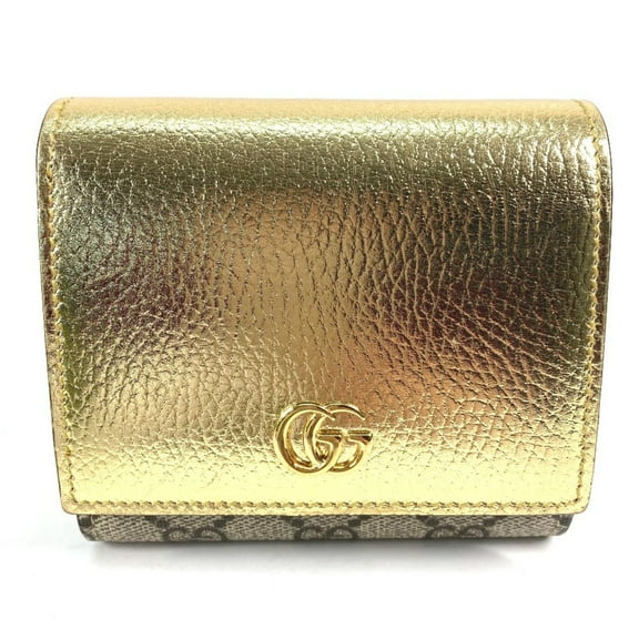 Pre-Owned GUCCI 598587 Compact Wallet GG Marmont Bifold Leather Women's Gold (Good)