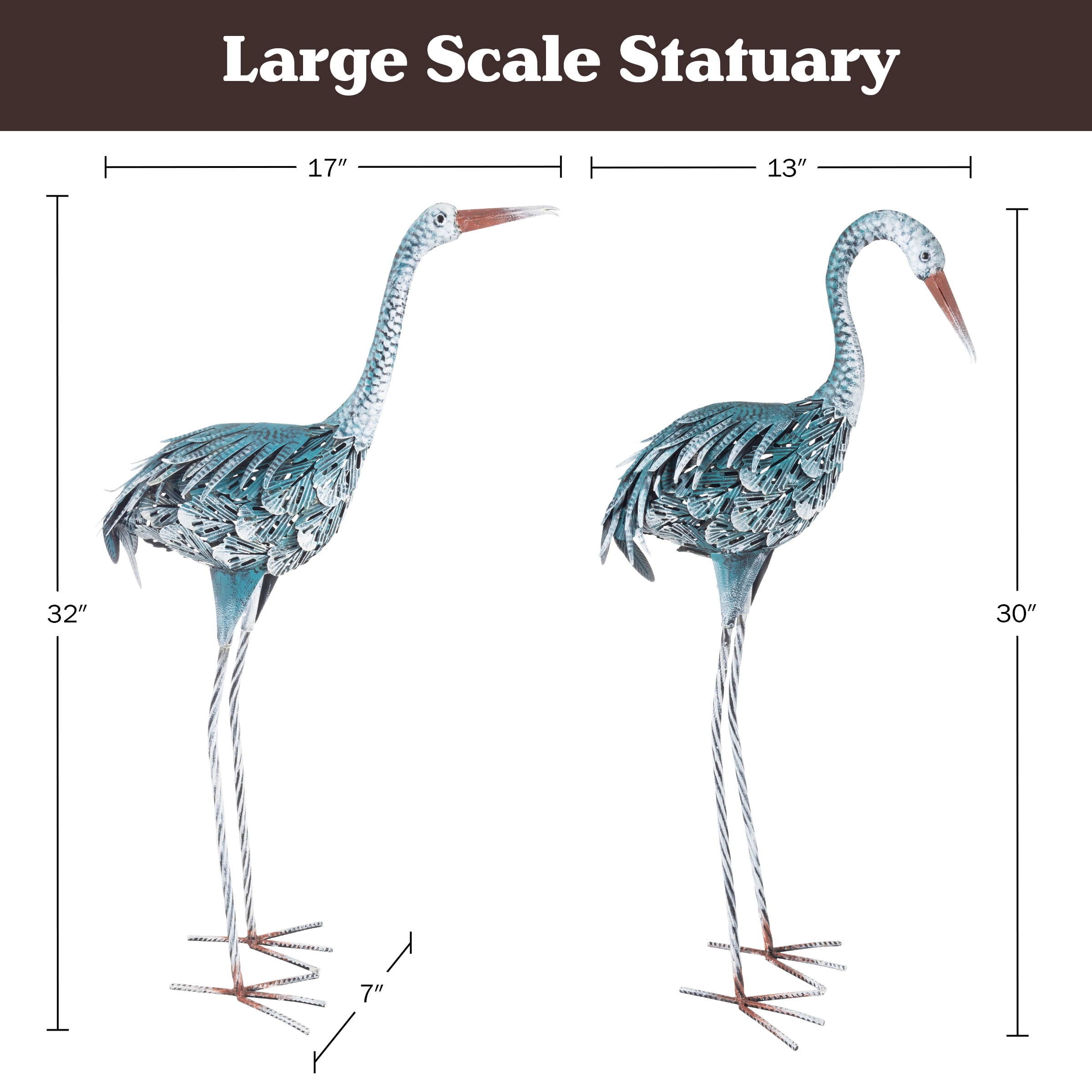 Pure Garden Crane Garden Statues Set of 2 - Metal Yard Art Outdoor Decor