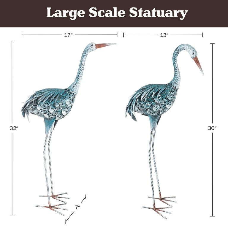 Pure Garden Crane Garden Statues Set of 2 - Metal Yard Art Outdoor
