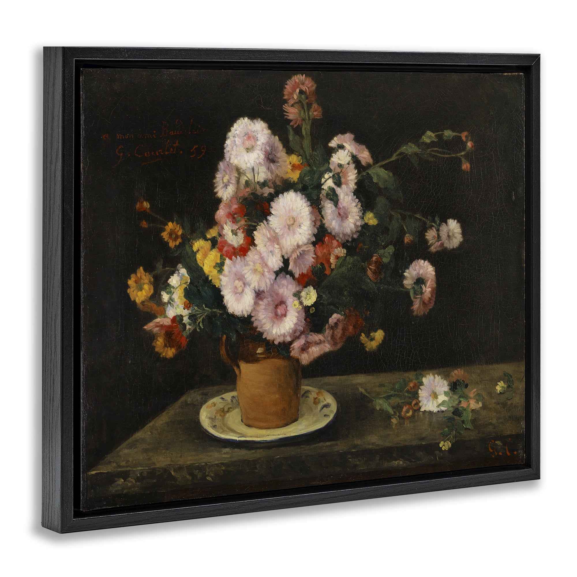 Stupell Industries Classical Bouquet of Asters Plants & Flowers Painting Black Floater Framed Canvas Art Print Wall Art, 21 x 17