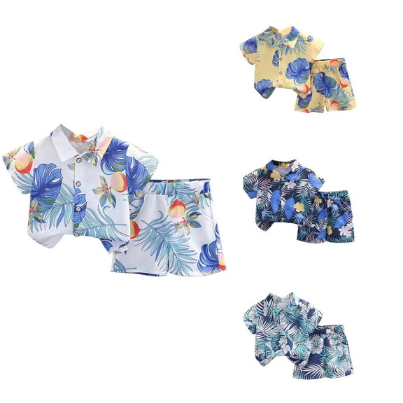 Ahuyic Summer Toddler Kids Casual Fashion Outfits, Boys And Girls Clothing Sets,Summer Childrens Casual Ice Silk Short Sleeve Lapel Sets And Short Pants Two Pieces Set