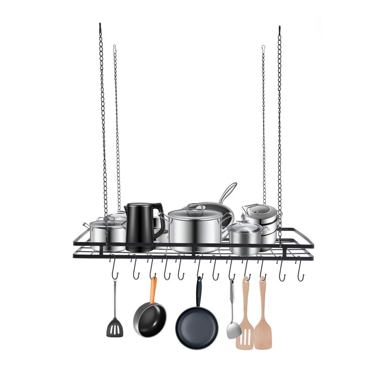 Black Steel Kitchen Utensil Rack - Wall-Mounted Pot Pan Organizer With 10 S-Hooks-497398