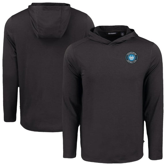 Men's Cutter & Buck Black Charlotte FC Coastline Epic Comfort Eco Recycled Long Sleeve Hoodie T-Shirt