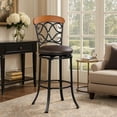 thumbnail image 6 of Swivel Bar Height Chair- Scroll Back- Faux Leather- Black Metal, 6 of 7