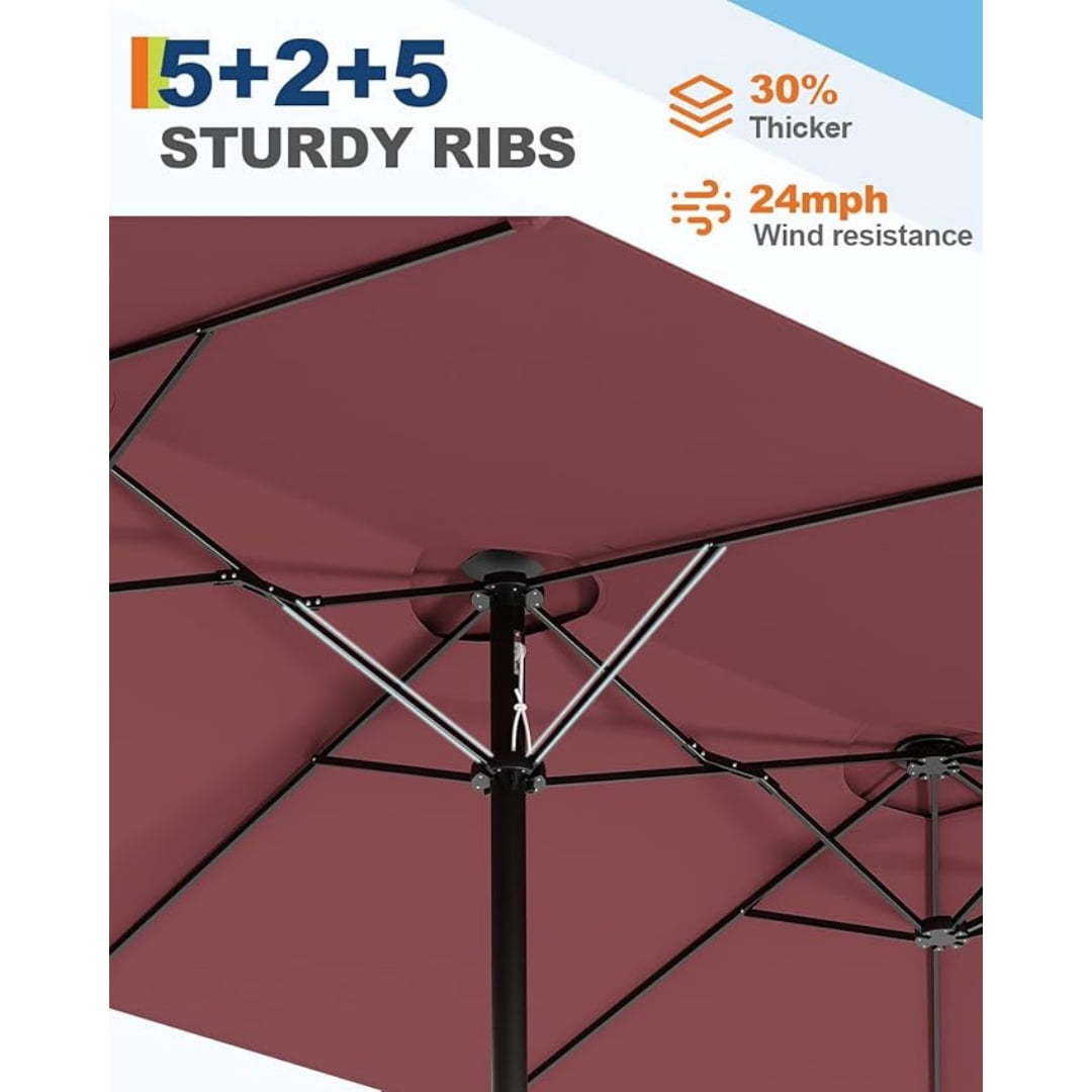 13FT Outdoor Umbrellas for Patio, Double-Sided Rectangular Patio Umbrella Market Umbrella with Base Waterproof and Windproof Fade Resistant Canopy for Deck Pool Garden Backyard
