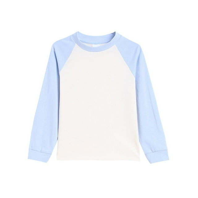 Floleo Unisex Kids Long Sleeve Raglan T Shirts Spring Fall Winter Kids Color Block Crewneck Casual Tops Activewear Tees for Children 1-15 Years(Light Blue,9 Years)