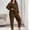 Brown, variant on Dianli Gifts PJs Loungewear Plus Size Solid Color Long Sleeve Top And Pants Pajama Set Relaxed Fit Breathable Homewear Soft Comfortable Nightwear PJs Loungewear
