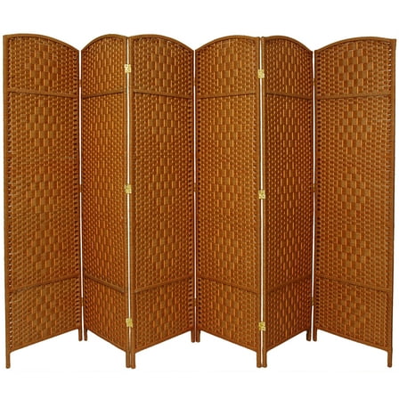 7 ft. Tall Faux Rattan Fiber Diamond Weave Privacy Screen Room Divider - Dark Beige - 6 Panels